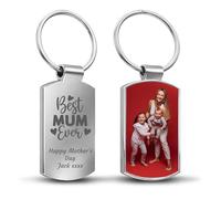 Print Maniacs Custom Photo Keyring for Mum Personalised Mother’s Day Gift with Engraved Text or Own Message Mummy Nan Grandma Gift from Kids Son Daughter Metal Picture Keychain Keepsake