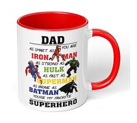 Print Maniacs Daddy Grandad Uncle Superhero Mug Cup 11oz Birthday Christmas Fathers Day Coffee Tea Gift (Red Fill and Handle, Dad)