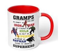 Print Maniacs Daddy Grandad Uncle Superhero Mug Cup 11oz Birthday Christmas Fathers Day Coffee Tea Gift (Red Fill and Handle, Gramps)