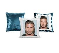 Print Maniacs David Beckham Celebrity Movies Christmas Birthday Secret Santa Novelty Decoration Memorabilia Sequin Pillow Cover Gift Present (With Insert (Stuffing), Blue)