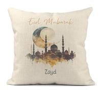 Print Maniacs Eid Mubarak Personalised Cushion - Personalised Islamic Home Decor Pillow Case - Muslim Gift for Eid al-Fitr Eid al-Adha - Decorative Throw Cushion for Living Room Bedroom