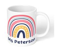 Print Maniacs End of Term Gift Personalised Mug with Name - Rainbow Design - Thank You Teacher Mug - Custom Name Coffee Cup - School, Nursery, Teaching Assistant Gift - 11oz Ceramic