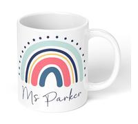 Print Maniacs End of Year Gift Personalised Mug with Name - Rainbow Design - Thank You Teacher Mug - Custom Name Coffee Cup - School, Nursery, Teaching Assistant Gift - 11oz Ceramic