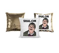 Print Maniacs Friday Night Jim Shalom Celebrity Fans Face Funny Movies Reversible Face Novelty Sequin Pillow Cushion Cartoon (Cover + Filling) (Gold)