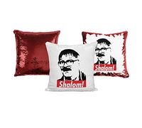 Print Maniacs Friday Night Jim Shalom Celebrity Fans Face Funny Movies Reversible Face Novelty Sequin Pillow Cushion BW (Cover + Filling) (Red)