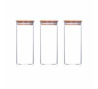 Print Maniacs Glass Storage Jars with Bamboo Lids Airtight Kitchen Containers for Pantry Organisation Coffee Sugar Tea Pasta Rice Clear Glass Canisters Food Storage Jars Multiple Sizes and Sets