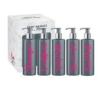 Print Maniacs Grey Mrs Hinch Inspired Personalised 500ml Pump Bottles Bathroom Lotion Kitchen Set Shampoo Conditioner Body Wash (Set 6) (Pink)