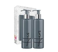 Print Maniacs Grey Mrs Hinch Inspired Personalised 500ml Pump Bottles Bathroom Lotion Kitchen Set Shampoo Conditioner Body Wash F2 (Black, His + Hers Set)