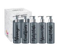 Print Maniacs Grey Mrs Hinch Inspired Personalised 500ml Pump Bottles Bathroom Lotion Kitchen Set Shampoo Conditioner Body Wash (Set 5) (Black)