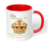 Print Maniacs Kings Coronation Mug 2023 Official Crown 11oz Mug King Charles III Commemorative Souvenir Gift His Majesty The King Royal Memorabilia Gifts (Red Infill)