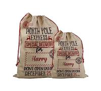 Print Maniacs Large Personalised Santa Sack Father Bag Xmas Canvas Burlap Stocking Secret Special Delivery Naughty Nice Kids Children Gifts Fun Pole Express (50cm x 66cm, Add a Name - Burlap)