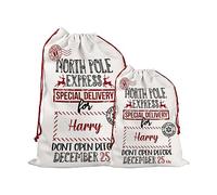 Print Maniacs Large Personalised Santa Sack Father Bag Xmas Canvas Burlap Stocking Secret Special Delivery Naughty Nice Kids Children Gifts Fun Pole Express (50cm x 66cm, Add a Name - Canvas)