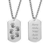 Print Maniacs Mothers Day Gift Jewelry Stainless Steel Chain Necklace Pendant Personalised For Her Women Girls Mum Mummy Grandma Nan Hand Prints Any Name (Medium - 28 x 50mm, Silver)