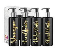Print Maniacs Mrs Hinch Inspired Black Personalised Dispenser Silver Pump Bottles Set 4 Hand Wash (Gold)
