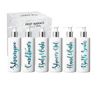 Print Maniacs Mrs Hinch Inspired White Personalised Dispenser Silver Pump Bottles Set 6 (TEAL)