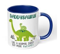 Print Maniacs Mug Cup 11oz Funny Mug Gift Fathers Day Daddysaurus Dinosaur Daddy Birthday Christmas Tea Coffe Cup (Dark Blue Fill Mug)