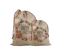 Print Maniacs Personalised 1st Easter Egg Sack Basket Bucket Treat Chocolate Bunny Rabbit Chick Party Favor Gift Decoration (With Name, Burlap)