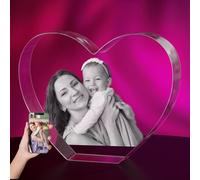Print Maniacs Personalised 3D Crystal Photo Night Light - Custom Engraved Picture Gift with Your Photo Inside Crystal, Heart Shape Memorial Keepsake for Family, Son, Daughter, Mum, Dad