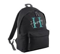 Print Maniacs Personalised Any Name Large 18L Kids Travel Backpack Junior Shoulder Collage Rucksack School Lunch Swimming P.E Laptop Book Bag (Black, Black/White Text)