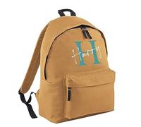 Print Maniacs Personalised Any Name Large 18L Kids Travel Backpack Junior Shoulder Collage Rucksack School Lunch Swimming P.E Laptop Book Bag (Caramel, Pink/White Text)