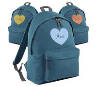 Print Maniacs Personalised Backpack School Large 18L Kids Travel Rucksack Junior Shoulder Collage Rucksack Back To School Kids Girls Boys P.E Laptop Book Bag Heart (Airforce Blue)
