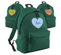 Print Maniacs Personalised Backpack School Large 18L Kids Travel Rucksack Junior Shoulder Collage Rucksack Back To School Kids Girls Boys P.E Laptop Book Bag Heart (Bottle Green)