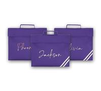 Print Maniacs Personalised Book Bag School Kids Children's Boys Girls Junior Toddlers Any Name Glitter Lunch Organiser Swimming P.E Bag Handwriting (Purple)