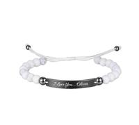 Print Maniacs Personalised Bracelet for Women with Engraved Steel Bar - Adjustable White Braided Cord Bracelet, Custom Name Jewellery Gift for Her, Birthday, Anniversary, Valentine’s or Christmas