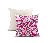 Print Maniacs Personalised Canvas Pillow with Filling 40 x 40cm Pink Doll for Girls and Women Lets go Party Merchandise Princess Dream Collection Theme Bride Lip Stick Birthday Diamonds