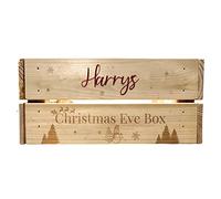 Print Maniacs Personalised Christmas Eve Solid Wooden Engraved Box Printed Family Xmas Crate Hamper Gift Present Mirror Name D4 (Red Mirror)