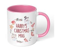 Print Maniacs Personalised Christmas Mug Hot Chocolate Tea Coffee Secret Santa Present Gift Xmas Colours Funny Novelty Snowman Wreath (Pink Fill)