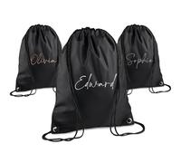 Print Maniacs Personalised Drawstring Bag for Kids Back to School PE Bag, Swim Bag with Name Ideal for Boys, Girls, Toddlers,and Primary School Students Perfect School Bag Black