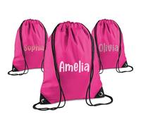 Print Maniacs Personalised Drawstring Bag for Kids Back to School PE Bag, Swim Bag with Name Ideal for Boys, Girls, Toddlers,and Primary School Students Perfect School Bag Fuchsia
