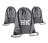 Print Maniacs Personalised Drawstring Bag for Kids Back to School PE Bag, Swim Bag with Name Ideal for Boys, Girls, Toddlers,and Primary School Students Perfect School Bag Graphite Grey