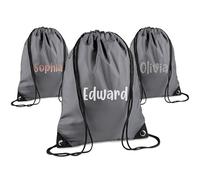 Print Maniacs Personalised Drawstring Bag for Kids Back to School PE Bag, Swim Bag with Name Ideal for Boys, Girls, Toddlers,and Primary School Students Perfect School Bag Graphite Grey