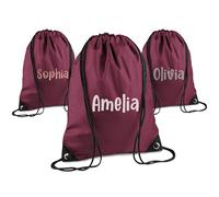 Print Maniacs Personalised Drawstring Bag for Kids Back to School PE Bag, Swim Bag with Name Ideal for Boys, Girls, Toddlers,and Primary School Students Perfect School Bag Burgundy
