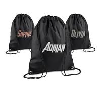 Print Maniacs Personalised Drawstring Bag for Kids Back to School PE Bag, Swim Bag with Name Ideal for Boys, Girls, Toddlers,and Primary School Students Perfect School Bag Black