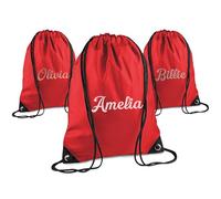 Print Maniacs Personalised Drawstring Bag for Kids Back to School PE Bag, Swim Bag with Name Ideal for Boys, Girls, Toddlers,and Primary School Students Perfect School Bag Red