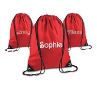 Print Maniacs Personalised Drawstring Bag for Kids Back to School PE Bag, Swim Bag with Name Ideal for Boys, Girls, Toddlers,and Primary School Students Perfect School Bag Red
