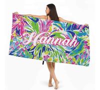 Print Maniacs Personalised Exotic Floral Beach Towel with Name Custom Microfibre Towel Quick Dry Lightweight Travel Towel Summer Holiday Pool Gym Spa