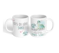 Print Maniacs Personalised Family Mug | Custom Name & Relationship Mug | Mum Grandma Auntie Nanny | Cute Dinosaur Mummysaurus Design | Funny Gift for Mother’s Day, Birthday, Christmas