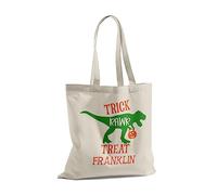 Print Maniacs Personalised Halloween Trick or Treat Sweets Candy Large Holder Kids Tote Polyester Bag Basket Bucket Pumpkin Haunted House Spooky Dinosaur (Dino Treat, Add a Name)