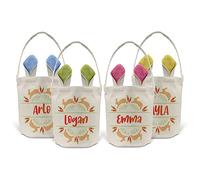 Print Maniacs Personalised Happy Easter Egg Hunt Basket Bucket Treat Sweets Chocolate Bunny Rabbit Treasure Party Gift Bag Kids (Pink/Cream Ears)