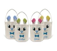Print Maniacs Personalised Happy Easter Egg Hunt Basket Bucket Treat Sweets Chocolate Bunny Rabbit Treasure Party Gift Bag D3 Add Name (Blue Ears)