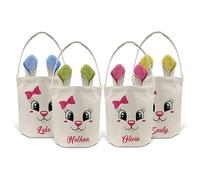Print Maniacs Personalised Happy Easter Egg Hunt Basket Bucket Treat Sweets Chocolate Bunny Rabbit Treasure Party Gift Bag D2 Add Name (Blue Ears)