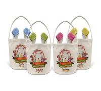 Print Maniacs Personalised Happy Easter Egg Hunt Basket Bucket Treat Sweets Chocolate Bunny Rabbit Treasure Party Gift Bag D4 Add Name (Pink/Cream Ears)