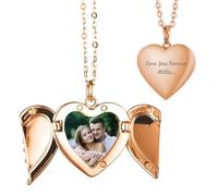Print Maniacs Personalised Heart Locket Necklace with Engraved Text and Photo Mother Day Birthday for Mum Thoughtful Memorial Gifts, for Mum, Girlfriend, Women, and Girls Rose Gold