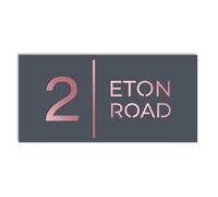 Print Maniacs Personalised House Sign 3D Door Sign Laser Cut Address Plaques Contemporary Modern Rectangle Door Numbers With Street Name and Number in Matt Anthracite Grey & Rose Gold Mirror D3