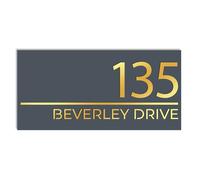 Print Maniacs Personalised House Sign 3D Door Sign Laser Cut Address Plaques Contemporary Modern Rectangle Door Numbers With Street Name and Number in Matt Anthracite Grey & Gold Mirror