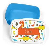 Print Maniacs Personalised Lunch Box Orange Dinosaur School Sandwich Kids Picnic Snack Food Bag Children's Travel Girls Boys Toddler Box Tub Pack Box (Blue, Add Name)